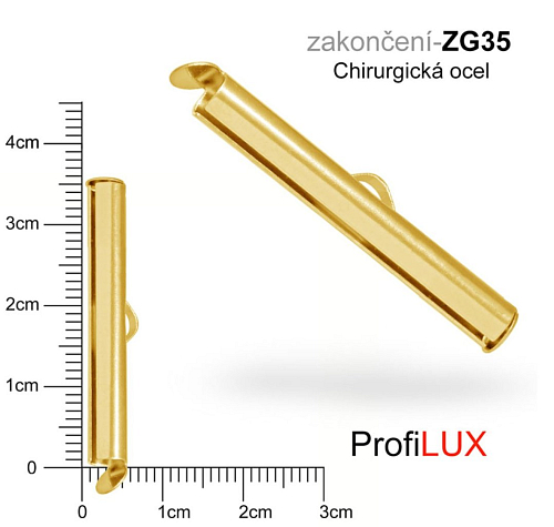 Zakončení na náramky chirurgická ocel. Ozn. ZG35. Velikost otvor 3,5mm délka 35mm. Barva POZLACENO.
