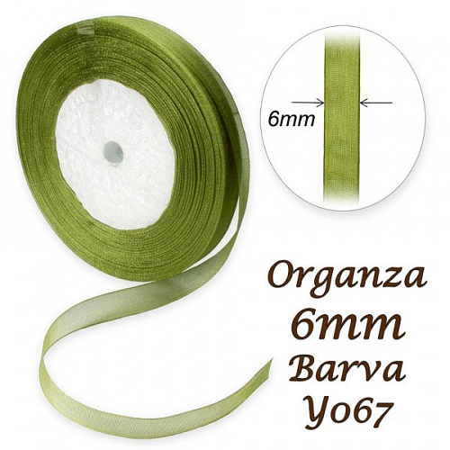 ORGANZA stuha šířka 6mm. Číslo Y067 barva ZELENÁ KHAKI.