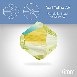 PRECIOSA Bicone MC BEAD (sluníčko) velikost 6mm. Barva ACID YELLOW AB. Balení 18ks .