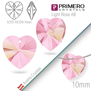 Korálky PRIMERO Crystals. Tvar 6228 XILION Heart. Barva Light Rose AB. Velikost 10mm