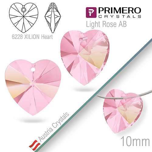 Korálky PRIMERO Crystals. Tvar 6228 XILION Heart. Barva Light Rose AB. Velikost 10mm