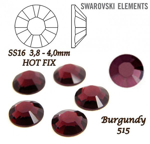 SWAROVSKI xirius rose HOT-FIX velikost SS16 barva BURGUNDY 