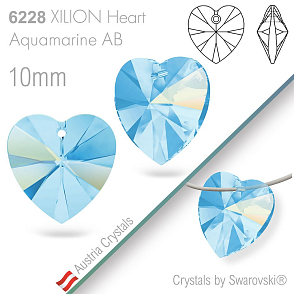 Swarovski XILION Heart 6228. Barva Aquamarine AB. Velikost 10mm