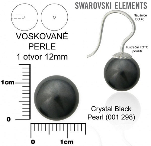 SWAROVSKI 5818 Voskované Perle 1otvor barva 298 CRYSTAL BLACK PEARL velikost 12mm.