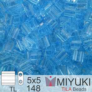 Korálky MIYUKI tvar TILA BEADS velikost 5x5mm. Barva TL-148 Transparent Aqua. Balení 5g.