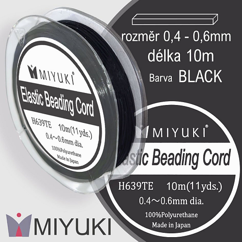 Miyuki elastická POLYURETANOVÁ nit 0,4~0,6mm. Barva Black (černá). Balení 10m (11yds).