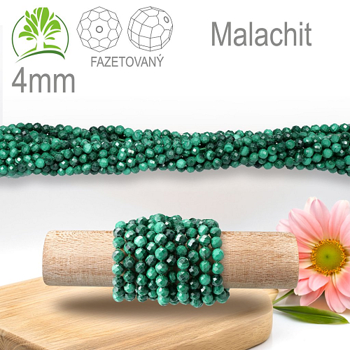 Korálky z minerálů Malachit přírodní Fazetovaný polodrahokam. Velikost pr.4mm. Balení 95Ks.