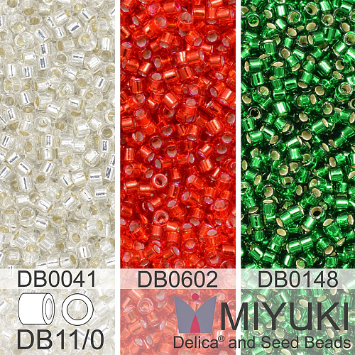 Korálky Miyuki Delica 11/0. Barevné variace č. 20 DB041, DB0148, DB0602. Balení 3x5g