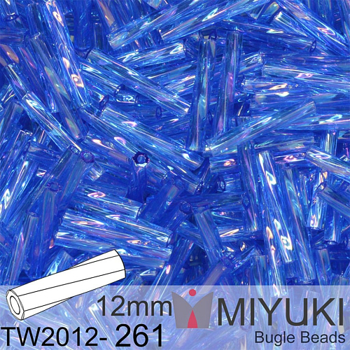 Korálky Miyuki Twisted Bugle 12mm. Barva TW2012-261 Transparent Sapphire AB.  Balení 10g.