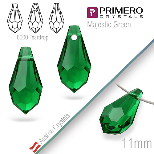 Přívěsky PRIMERO Crystals . Tvar 6000 Teardrop. Barva Majestic Green. Velikost 11mm