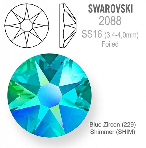 SWAROVSKI 2088 XIRIUS FOILED velikost SS16 barva Blue Zircon Shimmer 