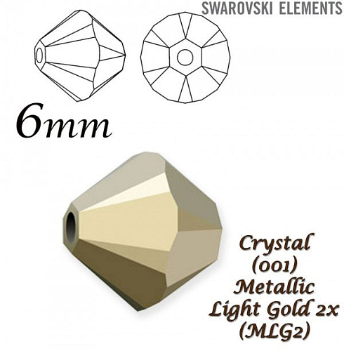 SWAROVSKI XILION BEAD 5328 barva CRYSTAL METALLIC LIGHT GOLD 2x velikost 6mm. Balení 10Ks