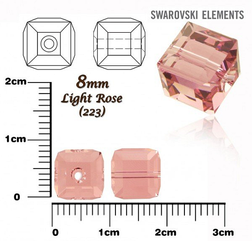 SWAROVSKI CUBE Beads 5601 barva LIGHT ROSE velikost 8mm.