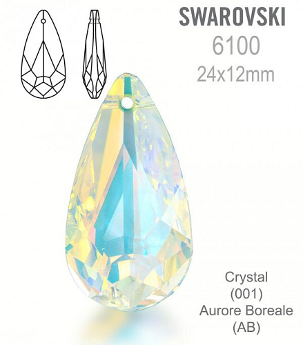 Swarovski 6100 Pendant barva Crystal Aurore Boreale velikost 24x12mm.