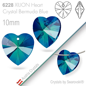 Swarovski XILION Heart 6228. Barva Crystal Bermuda Blue. Velikost 10mm