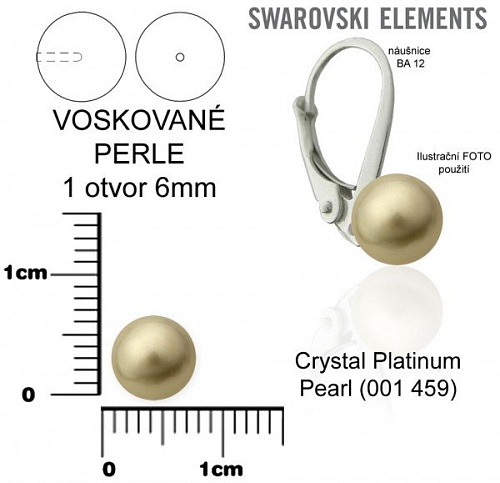SWAROVSKI 5818 Voskované Perle 1otvor barva CRYSTAL PLATINUM PEARL velikost 6mm.