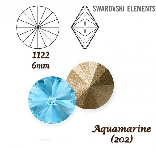 SWAROVSKI ELEMENTS RIVOLI 1122 SS29 barva AQUAMARINE (202) velikost 6mm. 