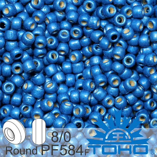 Korálky TOHO tvar ROUND (kulaté). Velikost 8/0. Barva PF584F Permafinish - Matte Galvanized Turkish Blue. Balení 10g.