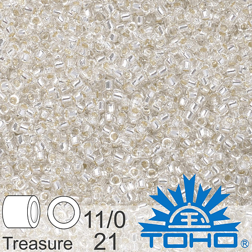 Korálky TOHO tvar TREASURE (válcové). Velikost 11/0. Barva č. 21-Silver-Lined Crystal . Balení 5g.