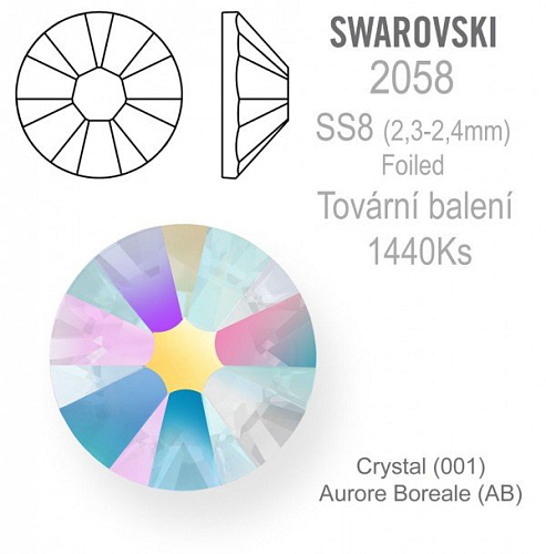 Swarovski XILION Rose FOILED 2058 velikost SS8 barva Crystal Aurore Boreale tovární balení