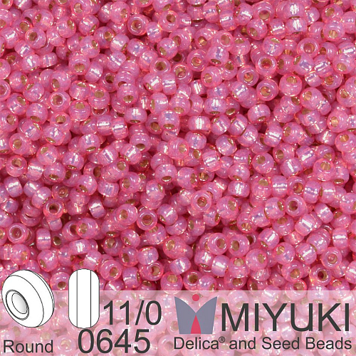 Korálky Miyuki Round 11/0. Barva 0645 Dyed Dark Rose Silverlined Alabaster. Balení 5g..
