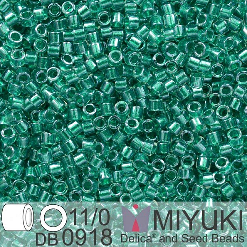 Korálky Miyuki Delica 11/0. Barva Spkl Dk Aqua Green Lined Crystal  DB0918. Balení 5g.
