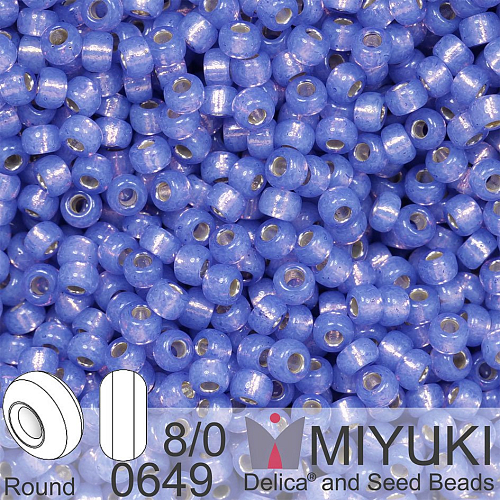 Korálky Miyuki Round 8/0. Barva 0649 Dyed Violet Silverlined Alabaster. Balení 5g