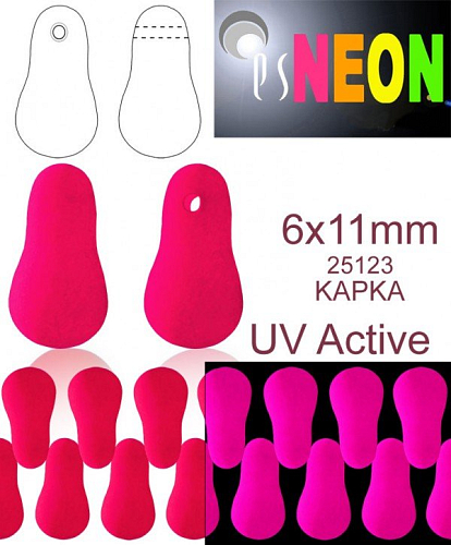 Korálky NEON (UV Active) KAPKA PODLOUHLÁ velikost 6x11mm barva 25123 RŮŽOVÁ. Balení 20Ks. 