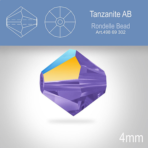 PRECIOSA Bicone MC BEAD (sluníčko) velikost 4mm. Barva TANZANITE  Aurore Boreale. Balení 30ks .