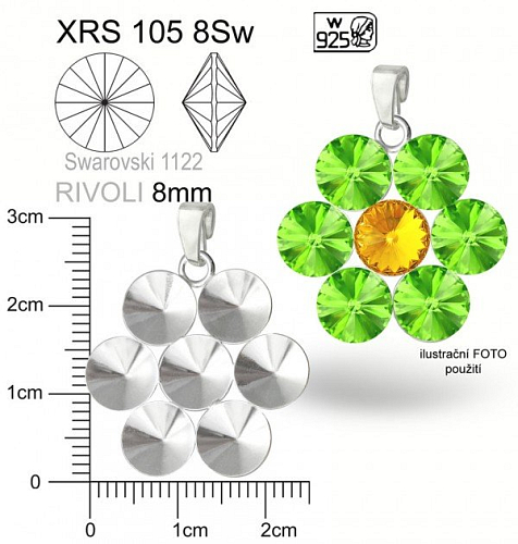 Přívěsek ozn.XRS 105 8Sw. Přívěsek  na rivolky Swarovski 1122 8mm (7x). Materiál STŘÍBRO AG925.váha 1,36g. 