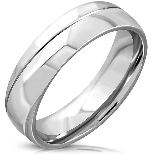 Ocelový prsten RRR 447 hladký prsten s jemnou linkou po obvodu o velikosti 8