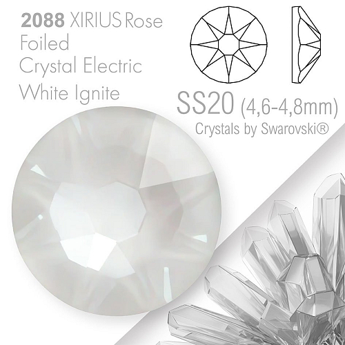 SWAROVSKI  XIRIUS Rose 2088 Foiled. Barva Crystal Electric White Ignite velikost SS20 (4,6-4,8mm). Balení 15Ks.