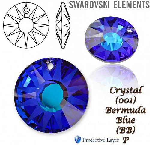 SWAROVSKI 6724/G Sun Pendant Partly Frosted velikost 19mm. Barva Crystal (001) Bermuda Blue (BB) P