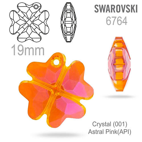SWAROVSKI 6764 CLOVER Pendant barva Crystal (001) Astral Pink (API) velikost 19mm.