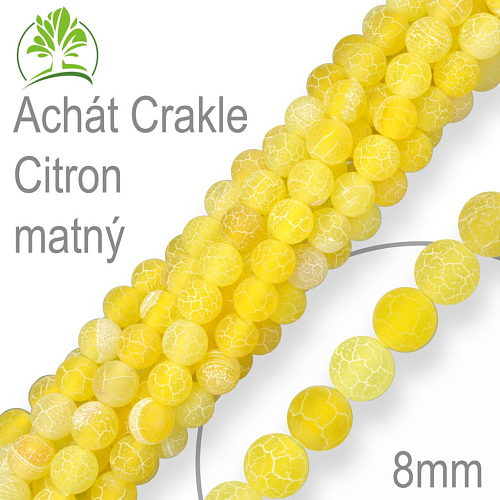 Korálky z minerálů Achát Crackle Citron matný. Velikost pr.8mm. Balení 10Ks.