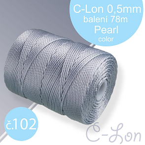 Nylonová nit C-Lon pevná korálková nit. Barva 102 Pearl. Síla nitě 0,5mm. Balení 78m na cívce.
