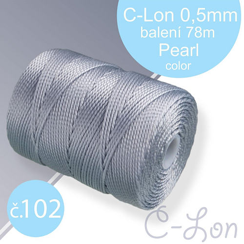 Nylonová nit C-Lon pevná korálková nit. Barva 102 Pearl. Síla nitě 0,5mm. Balení 78m na cívce.