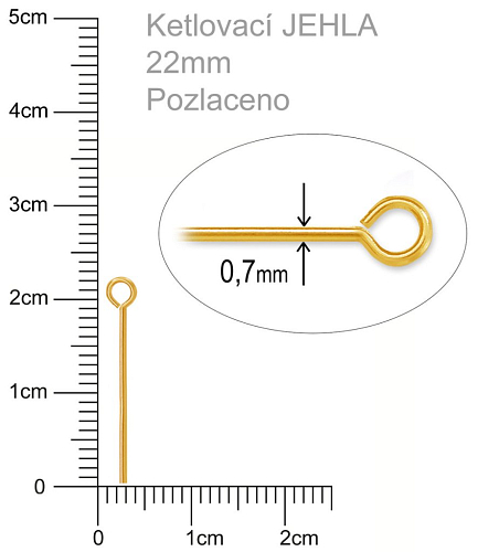 Ketlovací JEHLA  velikost 22mm. Barva zlatá.