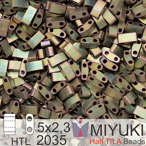 Korálky Miyuki Half Tila. Barva Matte Metallic Khaki Iris HTL 2035. Balení 3g.