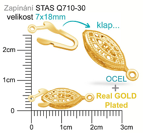 Mechanické zapínání (Záponka) OCEL ozn.-STAS-Q710-30. velikost 7x18mm. Barva GOLD Plated.