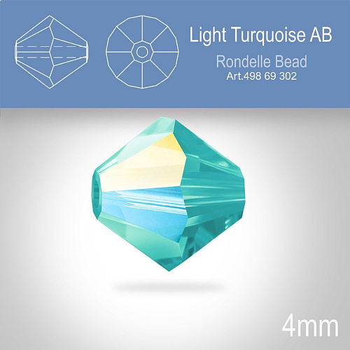 PRECIOSA Bicone MC BEAD (sluníčko) velikost 4mm. Barva TURQUOISE Aurore Boreale. Balení 30ks .