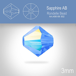 PRECIOSA Bicone (sluníčko) velikost 3mm. Barva SAPPHIRE AB. Balení 40ks