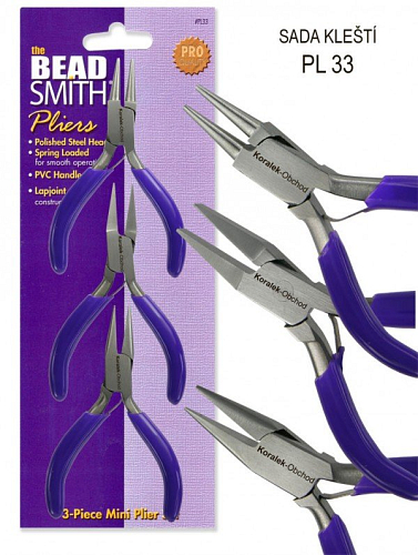 Sada kleští číslo PL 33. Sada 3 druhů kleští KETLOVACÍ, PLOCHÉ,  PŮLKULATÉ.