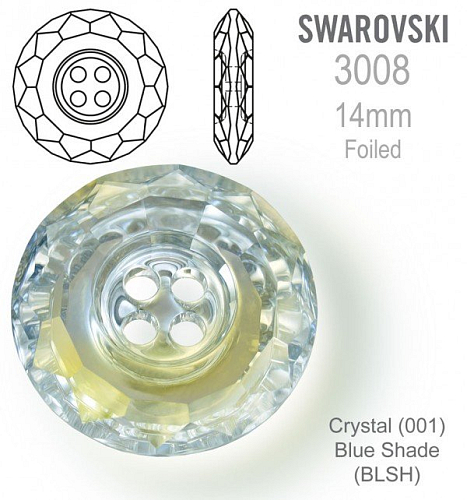 Swarovski 3008 Classic CB (4 Holes) velikost 14mm. Barva Crystal Blue Shade 