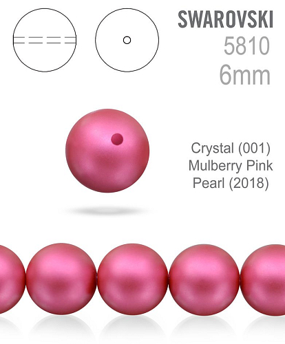 Swarovski 5810 Voskované Perle barva 2018 Crystal (001) Mulberry Pink Pearl velikost 6mm. Balení 5Ks. 