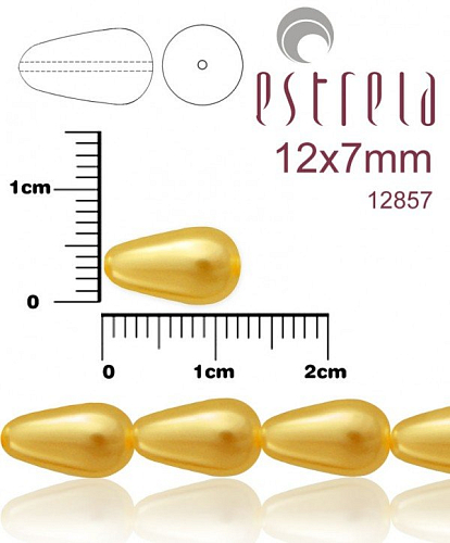 VOSKOVANÉ korále tvar kapka. Velikost 12x7mm. Barva 12857 (zlatá tmavá). Balení 10ks na návleku. 