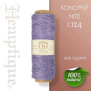 Konopná nit HEMP CORD síla nitě 0,5mm. METRÁŽ Barva č.124 tm. Fialová