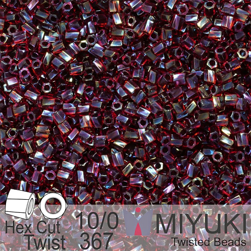 Korálky Miyuki Hex Cut Twisted Bugle 2,2x2,2mm. Barva 367 Garnet Lined Ruby AB. Balení 5g.