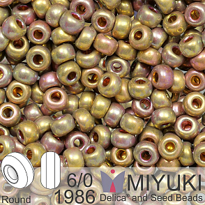Korálky Miyuki Round 6/0. Barva 1986 24kt Green Gold Iris. Balení 3g