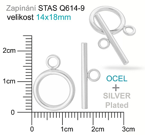 Zapínání (americké)  OCEL ozn.-STAS-Q614-9. velikost 14x18mm. Barva SILVER Plated.